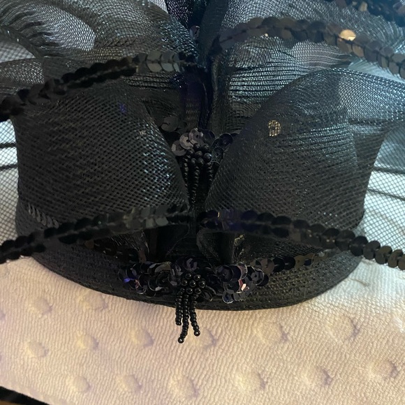 Black Tulle, Sequin and Beaded Fancy Hat - Picture 10 of 14